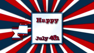 Radyal arka planda mutlu bağımsızlık metni afişinin dijital animasyonu. Amerikan bağımsızlığı ve kutlama konsepti