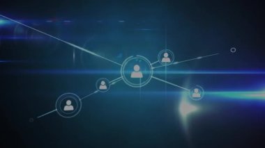 Siyah arkaplanda medya simgeleriyle bağlantı ağının canlandırılması. küresel iş, bağlantılar ve dijital arayüz konsepti dijital olarak oluşturulmuş video.