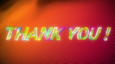 Kırmızı ve turuncu arkaplanda parlayan teşekkür mesajı animasyonu. Video oyunu, eğlence ve dijital arayüz kavramı dijital olarak oluşturuldu.