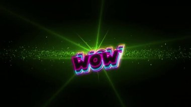 Yeşil ışık ve el sallama üzerinde wow metin animasyonu. Video oyunu, eğlence ve dijital arayüz kavramı dijital olarak oluşturuldu.