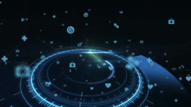 İkonlar ve dünya küresiyle bağlantı ağının animasyonu. küresel bağlantılar, iş ve dijital arayüz kavramı dijital olarak oluşturulmuş video.