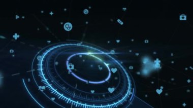 İkonlar ve dünya küresiyle bağlantı ağının animasyonu. küresel bağlantılar, iş ve dijital arayüz kavramı dijital olarak oluşturulmuş video.