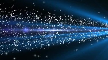 Siyah zemin üzerine düşen kar üzerinde hareket eden yıldız. Noel, gelenek ve kutlama konsepti dijital olarak oluşturuldu.