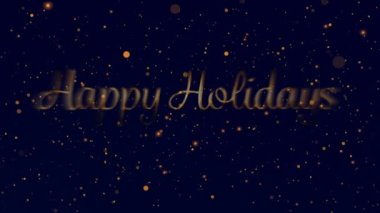 Karanlık arka planda parlayan ışıklar üzerinde mutlu bayramlar metni animasyonu. Noel, kış, gelenek ve kutlama konsepti dijital olarak oluşturulmuş video.