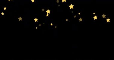 Siyah arka plana düşen altın noel yıldızlarının animasyonu. Noel, gelenek ve kutlama konsepti dijital olarak oluşturuldu.