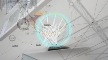 Kafkas erkek basketbolcu üzerinden bağlantı ağının animasyonu. global spor, bağlantılar ve dijital arayüz konsepti dijital olarak oluşturulmuş video.