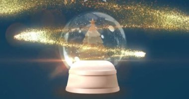 Donanma arka planında Noel ağacı olan yıldız ve kar küresi animasyonu. Noel, kış, gelenek ve kutlama konsepti dijital olarak oluşturulmuş video.