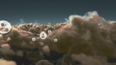 Gökyüzündeki simgelerle bağlantılı ağların animasyonu. küresel bağlantılar, veri işleme ve dijital arayüz konsepti dijital olarak oluşturulmuş video.