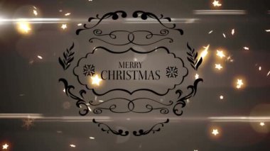 Gri arka planda parlayan birçok yıldıza karşı mutlu noel mesajları. Noel şenliği ve kutlama konsepti