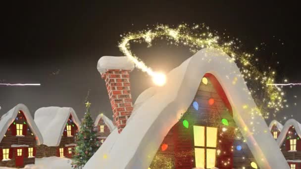 Animation Shooting Star Fireworks Christmas Houses Christmas Tradition Celebration Concept — Stock Video