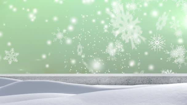 눈송이가 배경에 나타나는 풍경에 내린다 크리스마스 축하와 축하의 — 비디오