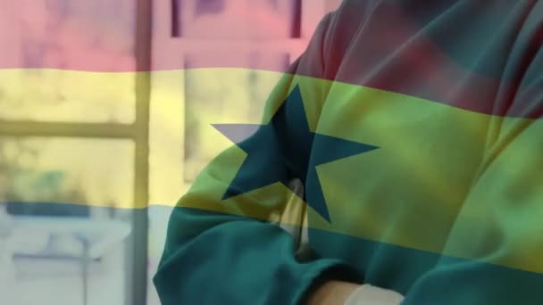 Animation Flag Ghana Waving Surgeon Hospital Global Medicine Healthcare Services — Stock Video