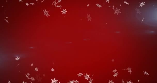 Animering Fallande Snöflingor Röd Bakgrund Jul Tradition Och Firande Koncept — Stockvideo
