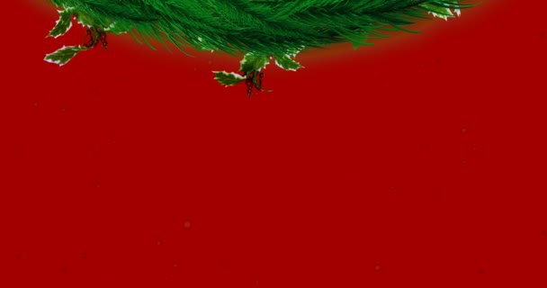 Decorazione Corona Natale Particelle Rosse Che Cadono Sullo Sfondo Rosso — Video Stock