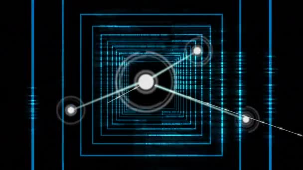 Цифрова Анімація Мережі Єднань Проти Неонового Блакитного Світячого Тунелю Чорному — стокове відео