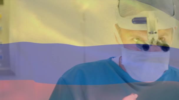 Animation Drapeau Colombien Agitant Sur Les Chirurgiens Salle Opération Médecine — Video