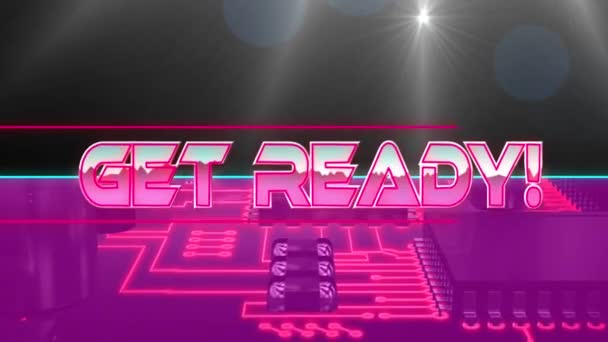 在粉色背景的计算机电路板上以粉色金属字母准备的动画 电子游戏 娱乐和通信概念数字生成的视频 — 图库视频影像