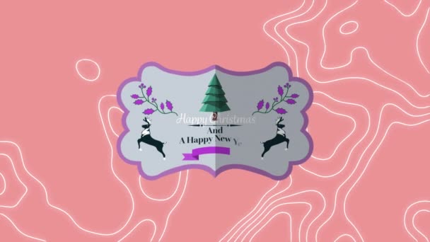 Анімація Щасливого Різдвяного Тексту Над Рухомими Лініями Рожевому Фоні Різдво — стокове відео