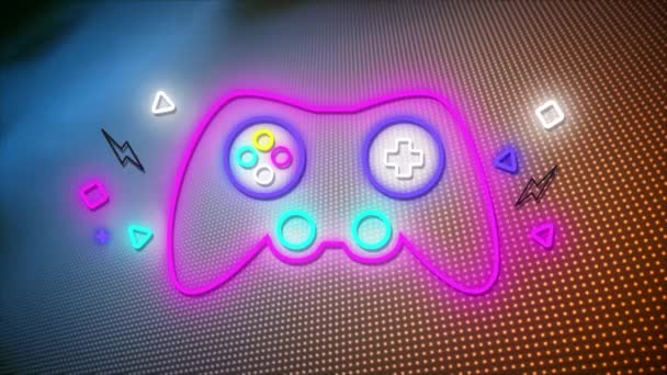 Animazione Del Pad Gioia Neon Sfondo Blu Arancione Videogiochi Intrattenimento — Video Stock