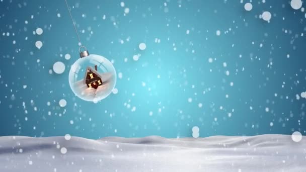 Animación Bola Navidad Sobre Nieve Cayendo Sobre Fondo Azul Navidad — Vídeos de Stock