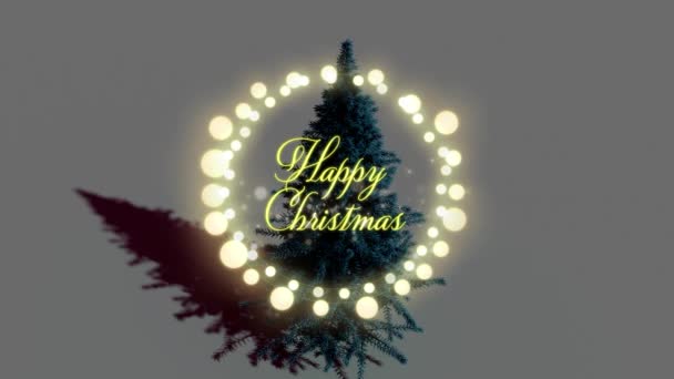 Animation Happy Christmas Text Fairy Lights Frame Fir Tree Black — Stock Video