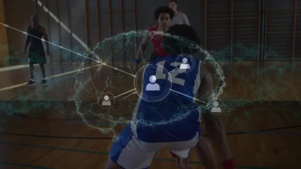 Animation Netværk Forbindelser Forskellige Gruppe Mandlige Basketball Spillere Global Sport – Stock-video