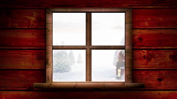 Animacja Sceny Zimowych Świąt Bożego Narodzenia Domem Widzianym Przez Okno — Wideo stockowe