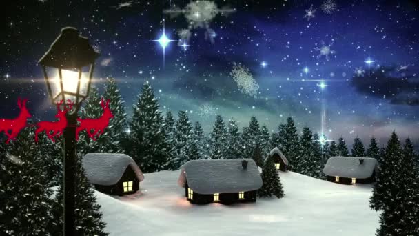 Animazione Babbo Natale Slitta Con Renne Sulla Neve Che Cadono — Video Stock