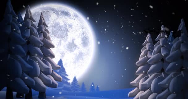 Animation Von Weihnachtsmännern Schlitten Mit Rentieren Über Mond Und Himmel — Stockvideo