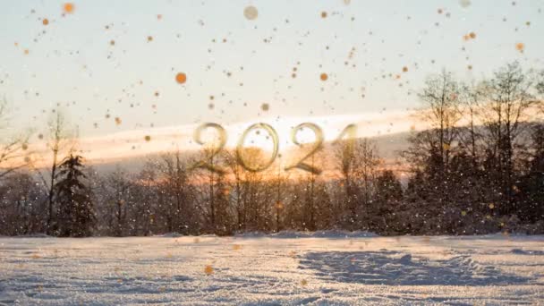 Animation 2021 Golden Falling Dots Winter Landscape Christmas Tradition Celebration — Stock Video