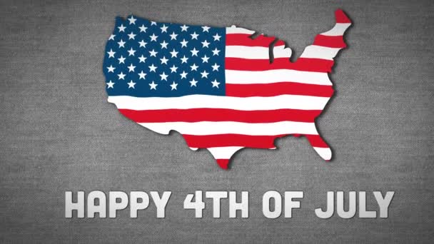 Happy 4Th July Text American Flag Design Map Grey Background — Stock Video