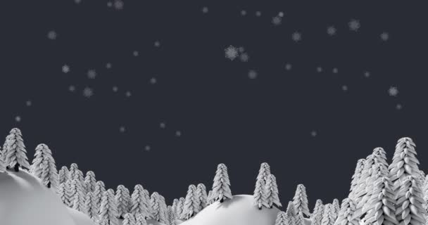 Hópelyhek Hullanak Több Fára Téli Tájon Szürke Háttér Mellett Karácsonyi — Stock videók