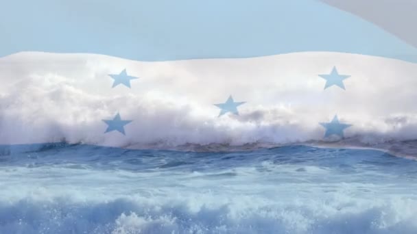 Digitale Zusammensetzung Von Wehenden Honduras Flagge Gegen Wellen Meer Nationales — Stockvideo
