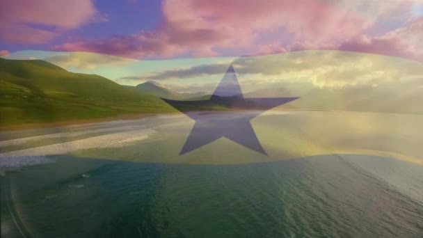 Digital Composition Ghana Flag Waving Aerial View Waves Sea National — Stock Video