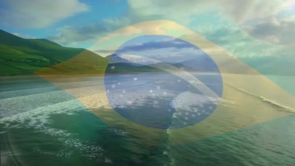Composition Numérique Drapeau Brésilien Agitant Contre Vue Aérienne Plage Concept — Video
