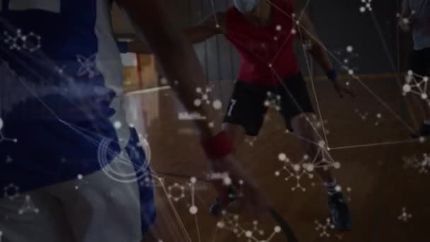 Animación Red Conexiones Través Diversos Grupos Jugadores Baloncesto Masculino Deporte — Vídeos de Stock