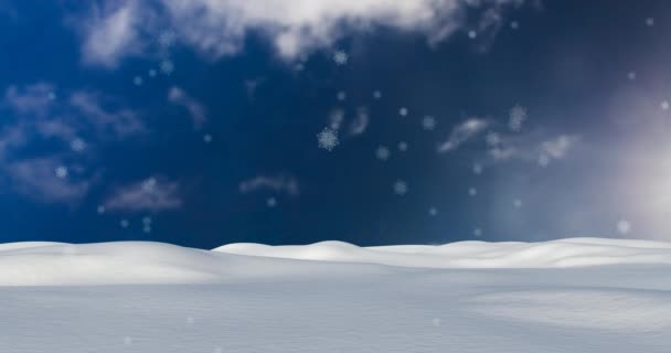 Animace Sněhu Padajícího Přes Zimní Krajinu Oblohu Vánoční Zimní Tradiční — Stock video