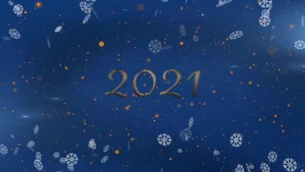 Animation 2021 Text Orange Spots Snow Falling Blue Background New — Stock Video