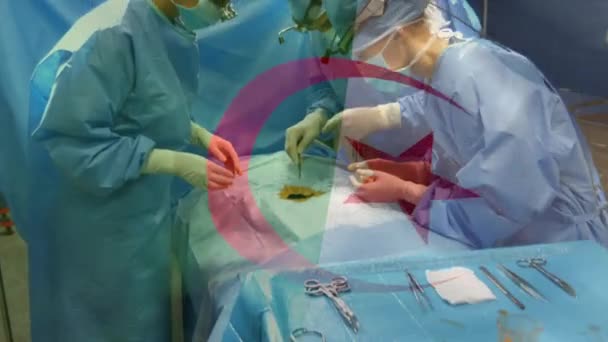 Animacja Flagi Algierskiej Machająca Nad Chirurgami Sali Operacyjnej Globalna Medycyna — Wideo stockowe