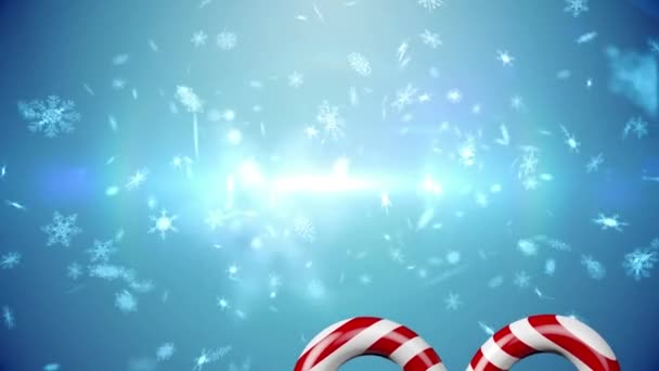 Animace sněhu padajícího na vánoční cukrovou třtinu. vánoční, zimní, tradiční a slavnostní koncept digitálně generovaného videa.