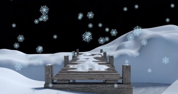 Animace Sněhu Padajícího Přes Noční Zimní Krajinu Vánoční Zimní Tradiční — Stock video