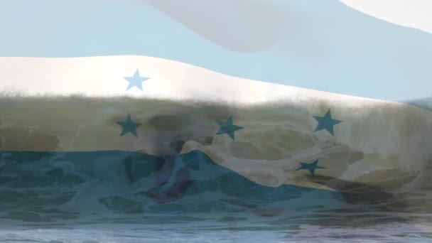 Denizde Dalgalara Karşı Honduras Bayrağı Sallamanın Dijital Bileşimi Ulusal Turizm — Stok video