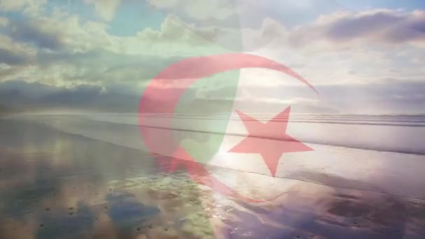 Composição Digital Bandeira Algéria Acenando Contra Vista Aérea Das Ondas — Vídeo de Stock