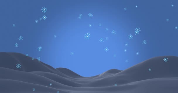 Animation Snowflakes Falling Snow Blue Background Christmas Winter Tradition Celebration — Stock Video