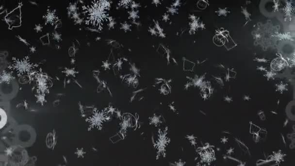 Cyfrowa Animacja Wielu Ikon Płatków Śniegu Spadających Czarne Tło Koncepcja — Wideo stockowe
