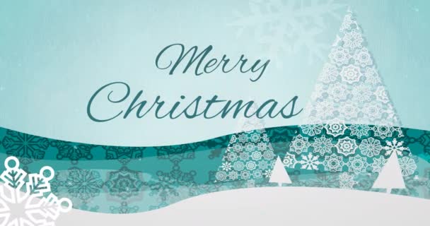 Animacja Wesołych Świąt Tekst Choinek Zielonym Tle Boże Narodzenie Zima — Wideo stockowe