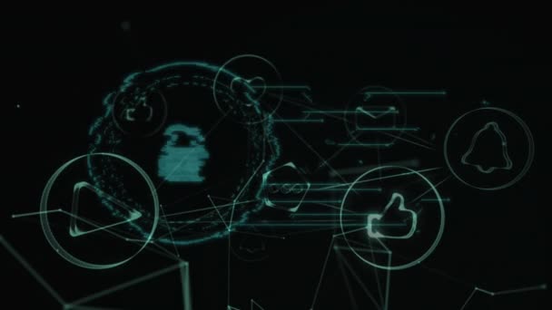 Animação Rede Conexões Com Ícones Cadeado Conexões Globais Segurança Conceito — Vídeo de Stock