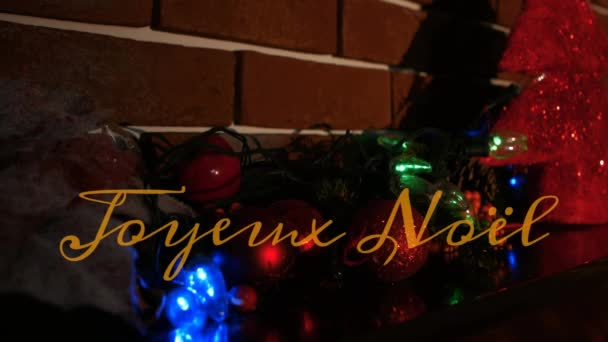 Animation Joyeux Noel Text Christmas Decorations Christmas Tradition Celebration Concept — Stock Video