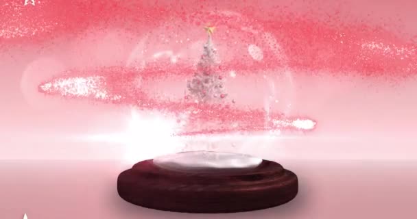 Animación Estrellas Que Caen Sobre Globo Nieve Con Árbol Navidad — Vídeo de stock