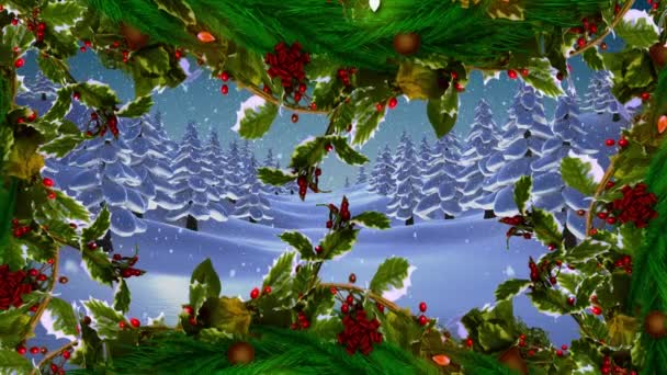 Animatie Van Sneeuw Die Het Winterlandschap Valt Kerstmis Traditie Viering — Stockvideo